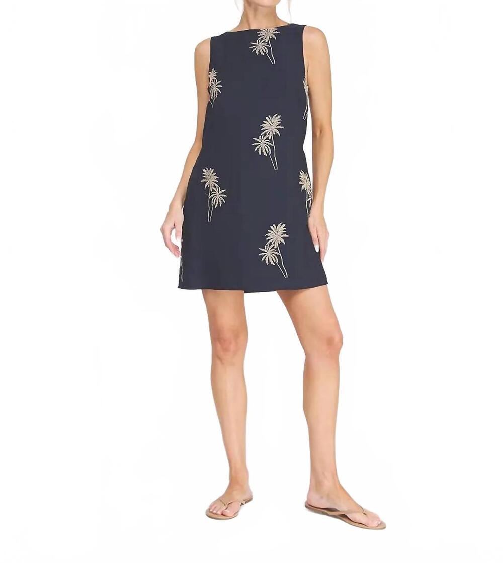 NEW ALLIE ROSE palm breeze embroidered midi dress in navy